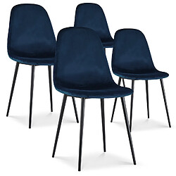 Lot de 4 chaises Bali velours bleu pieds noir