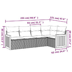 vidaXL Salon de jardin 5 pcs avec coussins noir résine tressée pas cher