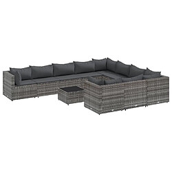 vidaXL Salon de jardin 11 pcs avec coussins gris résine tressée