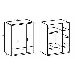 Inside 75 Armoire JUDE 3 portes 3 tiroirs décor graphite façade digi-steel-optic porte soft close