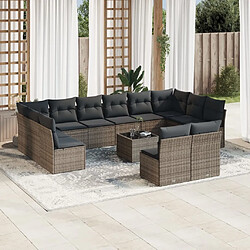 Maison Chic Salon de jardin avec coussins 13 pcs | Ensemble de Table et chaises | Mobilier d'Extérieur gris résine tressée -GKD74180