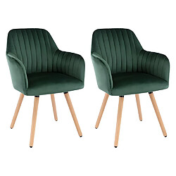 Vente-Unique Lot de 2 chaises avec accoudoirs en velours et métal effet bois - Vert foncé - ELEANA