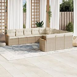 vidaXL Salon de jardin 11 pcs avec coussins beige résine tressée