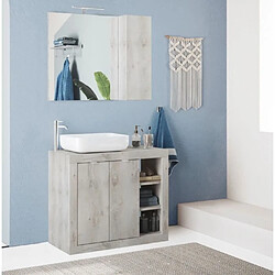 Tbs ROME Ensemble Meuble salle de bain L 92 + Vasque + 2 Portes + 3 Niches - Coloris chêne Pin Clair