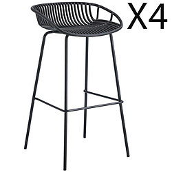 Pegane Lot de 4 tabourets hauts en polypropylène coloris noir - Longueur 44 x profondeur 47 x hauteur 88 cm 