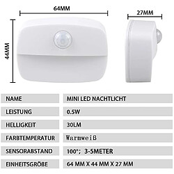 Universal [2 pièces] Capteur de mouvement lumière blanche chaude, veilleuse bâton, lumière d'armoire, capteur de lumière marche/arrêt automatique chambre, (blanc) 