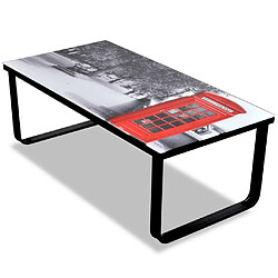 vidaXL Table basse avec impression de cabine téléphonique Dessus verre 