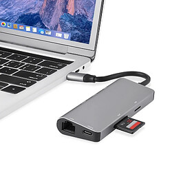 Wewoo TY-02 Adaptateur de concentrateur multipoint USB-C / Type-C 7 en 1 avec sortie HDMI, lecteur de carte SD / carte SD, 2 x ports USB 3.0, Alimentation électrique USB-C / Type-C, Ethernet RJ45 Gigabit pour MacBook Pro (Argent) pas cher