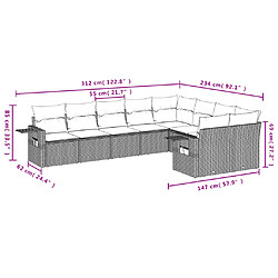 Avis vidaXL Salon de jardin avec coussins 9 pcs beige résine tressée