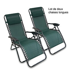 Sotech Transat en Textilène de Jardin, 165 x 112 x 65 cm, Vert Transat en Textilène de Jardin, Chaise Longue Inclinable, 165 x 112 x 65 cm, Vert, Textilène, Pack de 2, Avec coussin, Charge maximale: 100 kg