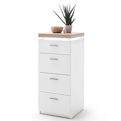 Pegane Commode de rangement coloris blanc /chêne + LED - Longueur 42 x Hauteur 98 x Profondeur 44 cm