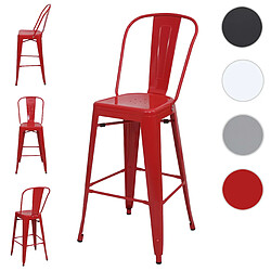 Mendler 4x tabouret de bar HWC-A73, chaise de comptoir avec dossier, métal, design industriel ~ rouge