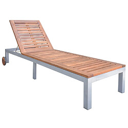 Helloshop26 Transat chaise longue bain de soleil lit de jardin terrasse meuble d'extérieur avec coussin bois d'acacia et acier galvanisé 02_0012314 