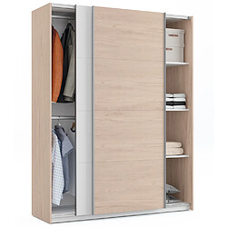 Pegane Armoire placard / meuble de rangement coloris effet bois / Blanc - Hauteur 200 x Longueur 150 x Profondeur 62 cm 