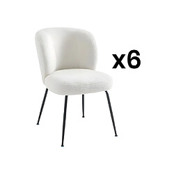 Vente-Unique Lot de 6 chaises en tissu bouclette et métal - Blanc - POLPONA 