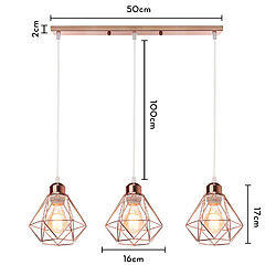 Stoex Plafonnier Rétro À 3 Lumières Or Rose Suspension Lustre E27 Cage en Métal Suspension Luminaire Vintage D'Intérieur pas cher