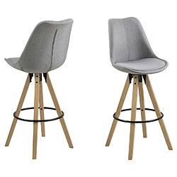 Toilinux Lot de 2 Tabourets de bar en tissu et bois d'Hévéa - Gris Toilinux - Lot de 2 Tabourets de bar en tissu et bois d'Hévéa - Gris - Scandinave