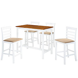 vidaXL Table et chaises de bar 5 pcs Bois massif Marron et blanc