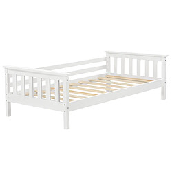 Lit d'Enfant Design Cadre Stylé Structure Solide Capacité de Charge 50 kg Bois de Pin Contreplaqué 140 x 70 cm Blanc Mat Laqué [en.casa]