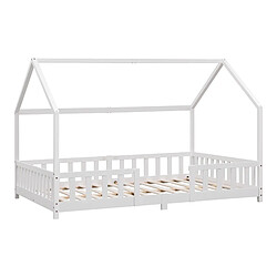 Acheter Lit d'Enfant Design Forme Maison Sisimiut Pin 200 x 140 cm Blanc Mat Laqué [en.casa]