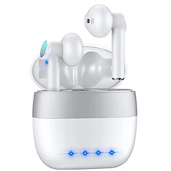 Chrono Casque Bluetooth, écouteurs de sport avec USB-C Quick Charge, appairage automatique, basses profondes stéréo, microphone intégré pour smartphones(Blanc) 