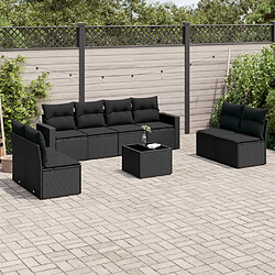 vidaXL Salon de jardin 9 pcs avec coussins noir résine tressée