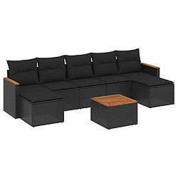 vidaXL Salon de jardin 8 pcs avec coussins noir résine tressée