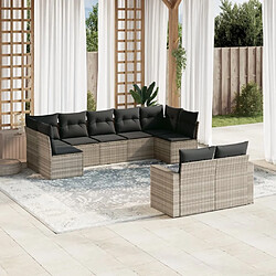 vidaXL Salon de jardin 9 pcs avec coussins gris clair résine tressée 