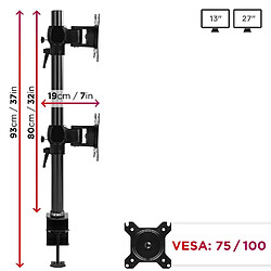 Avis Duronic DM35V2X1 Support Vertical pour 2 écrans à Pince pour Bureau | Hauteur Ajustable | Inclinable/Pivotable | Compatibilité Universelle avec Moniteur VESA 75/100 | Aluminium | Passe câble Inclus