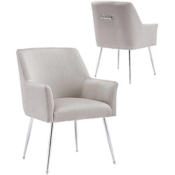 Vivenla Lot de 2 chaises de salle à manger design revêtement en velours taupe et piètement en acier inoxydable argenté collection TOLEDO