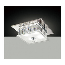 Luminaire Center Plafonnier Tosca carré 4 Ampoules chrome poli/verre/cristal Coloris : chrome poli, transparent/verre dépoli Coloris de l'abat jour : givré/transparent Longueur en Cm : 36 Largeur en Cm : 36 Hauteur en Cm : 18 Poids en Kilos :