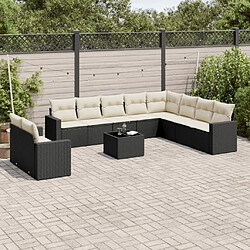 Maison Chic Salon de jardin 11 pcs avec coussins | Ensemble de Table et chaises | Mobilier d'Extérieur noir résine tressée -GKD58780