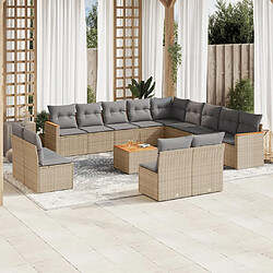 vidaXL Salon de jardin avec coussins 14 pcs beige résine tressée