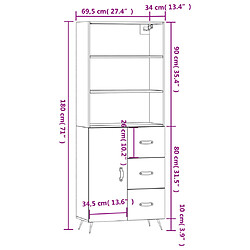 vidaXL Buffet haut Noir 69,5x34x180 cm Bois d'ingénierie pas cher