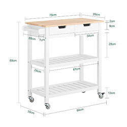 SoBuy FKW68-WN Chariot de Service Desserte à roulettes Table Roulante Meuble de Rangement