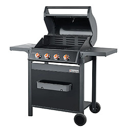 Brasero - Barbecue SPRING II 4 Feux - Surface de cuisson mixte - 1/4 plaque Fonte - 3/4 grille Fonte - 12,6 kW - Noir 