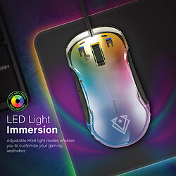 Vertux Phoenix Souris gaming, coque transparente, 4 effets RGB, Lumiflux, 12000 DPI, 5 boutons programmables