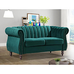 Vente-Unique Canapé chesterfield 2 places en velours vert émeraude TRUMBO 