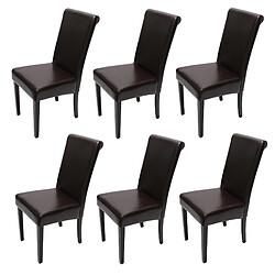 Mendler Lot de 6 chaises de séjour Novara II, cuir ~ brun/pieds foncés