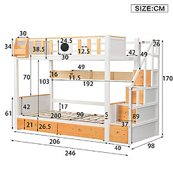 Avis Sweiko Lit superposé avec escalier lit enfant 90x200 cm avec 4 casiers dans l'escalier avec grille antichute et 2 tiroirs