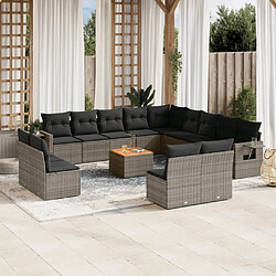 vidaXL Salon de jardin avec coussins 14 pcs gris résine tressée 