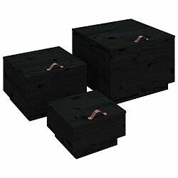 Maison Chic Lot de 3 Boîtes de rangement,Boîtes de stockage et couvercles Noir Bois massif de pin -MN772357