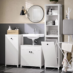 SoBuy BZR95-W Meuble Colonne de Salle de Bain, Armoire Haute, Placard de Rangement, Étagère de Rangement avec 1 Panier à Linge et 3 Étagères pour Salle de Bain, 40x35x173cm, Couleur Blanc pas cher