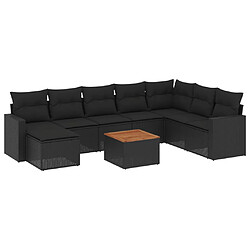 vidaXL Salon de jardin 9 pcs avec coussins noir résine tressée