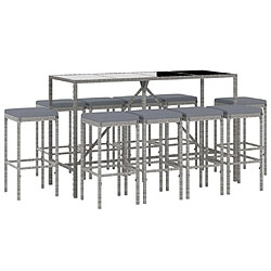 Avis Maison Chic Ensemble de bar de jardin 11 pcs et coussins,Table + chaises + coussins de jardin gris poly rotin -GKD378462