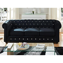 Vente-Unique Canapé 3 places CHESTERFIELD - velours noir et boutons effet cristal