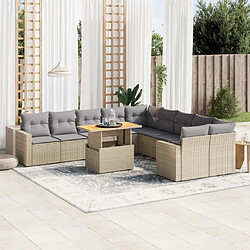 vidaXL Salon de jardin 11 pcs avec coussins beige résine tressée 