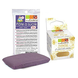 Scrapcooking Pâte à sucre lilas 100 g + paillettes dorées 