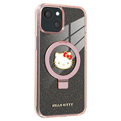 HELLO KITTY Coque MagSafe pour iPhone 15 Pailletée Fonction Support Vidéo Rose Poudré