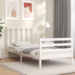 Maison Chic Cadre/structure de lit et tête de lit pour adulte - Lit Moderne Chambre blanc 100x200 cm bois massif -MN75997